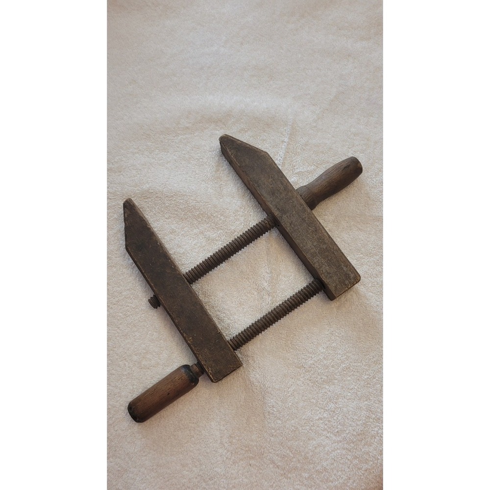 Very Large Antique Primitive Wooden Parallel Screw Clamp Tool Vise Use Display